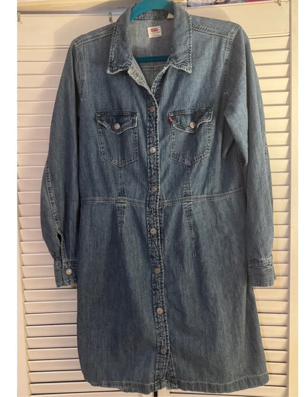 Vintage Levi's Denim Shirt Dress Long Sleeve Button Front Blue
